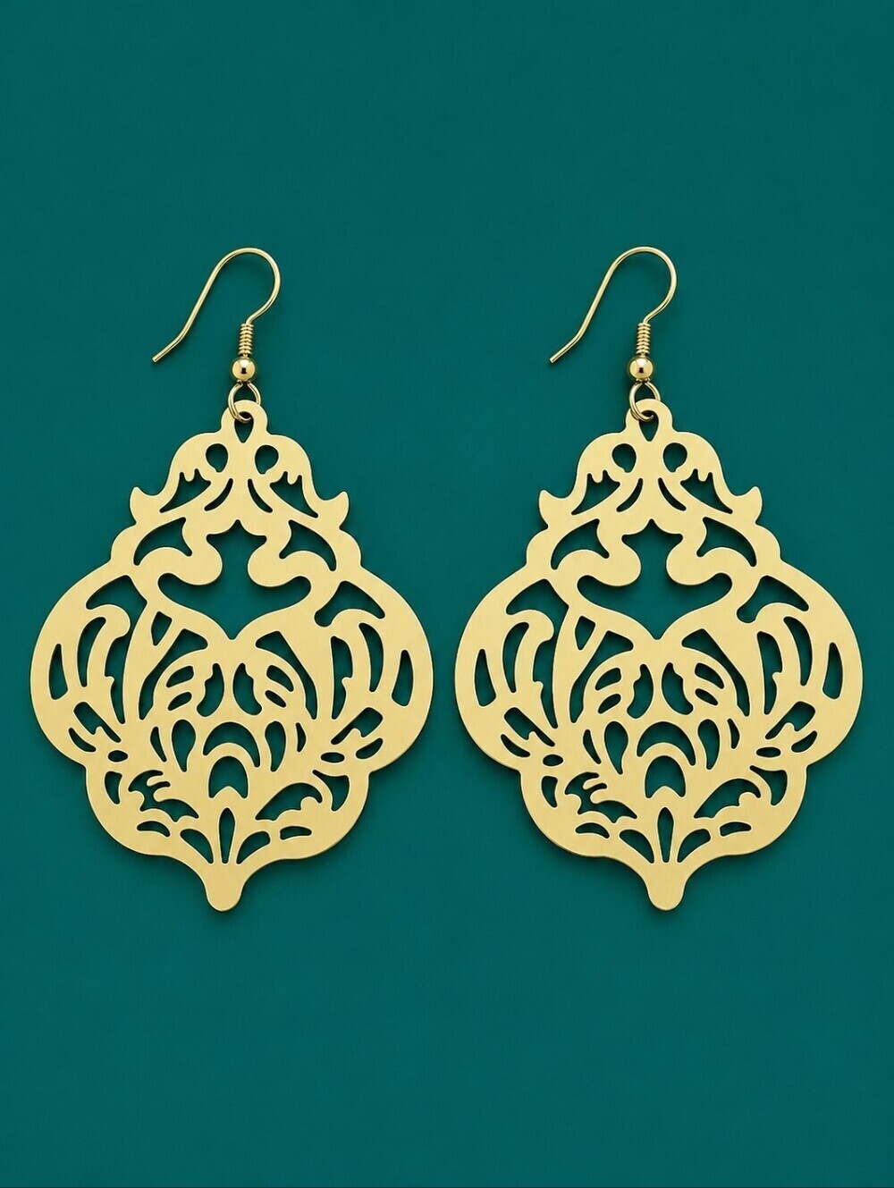 3/$30 Goldtone Moroccan Filigree Jumbo Metal Dangle Hook Earrings